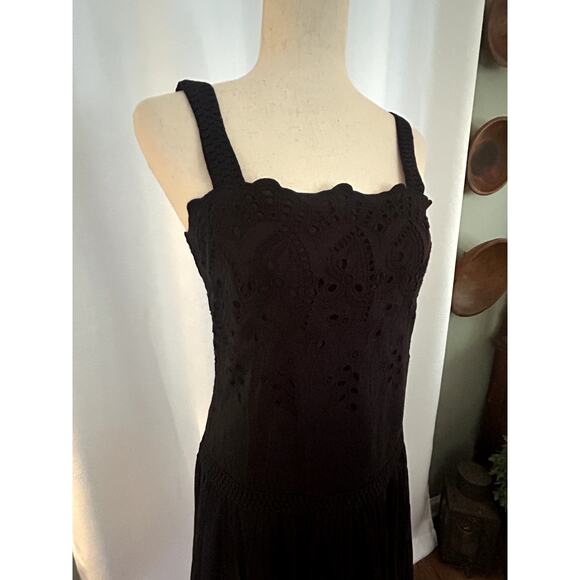 Ann Taylor Drop Waist Midi Dress Black Eyelet Silk Gatsby Dress Sz 4 - Picture 6 of 14